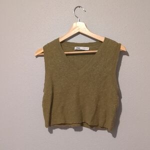 Zara Olive Sleeveless Crop Top Vest